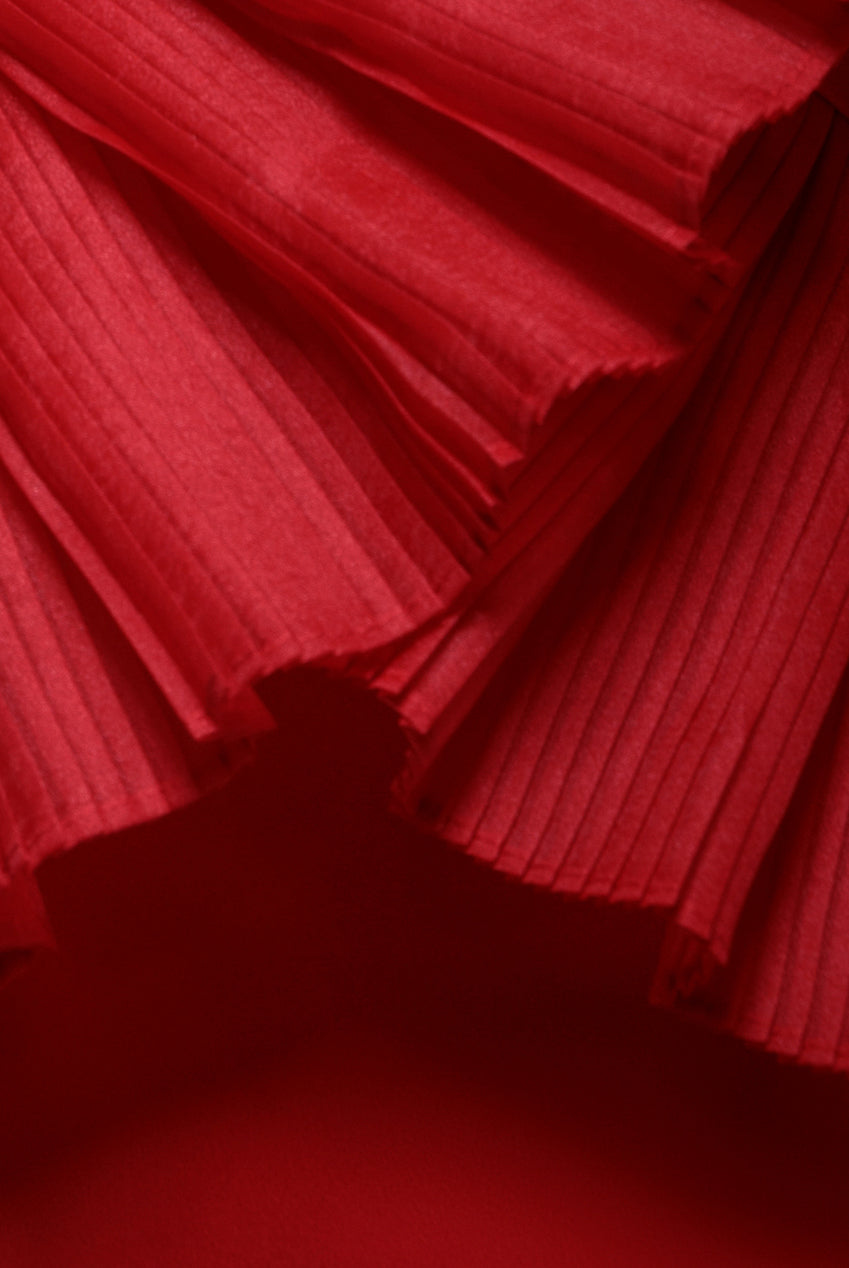 One Shoulder Pleated Fan Midi Dress - Red DR4103