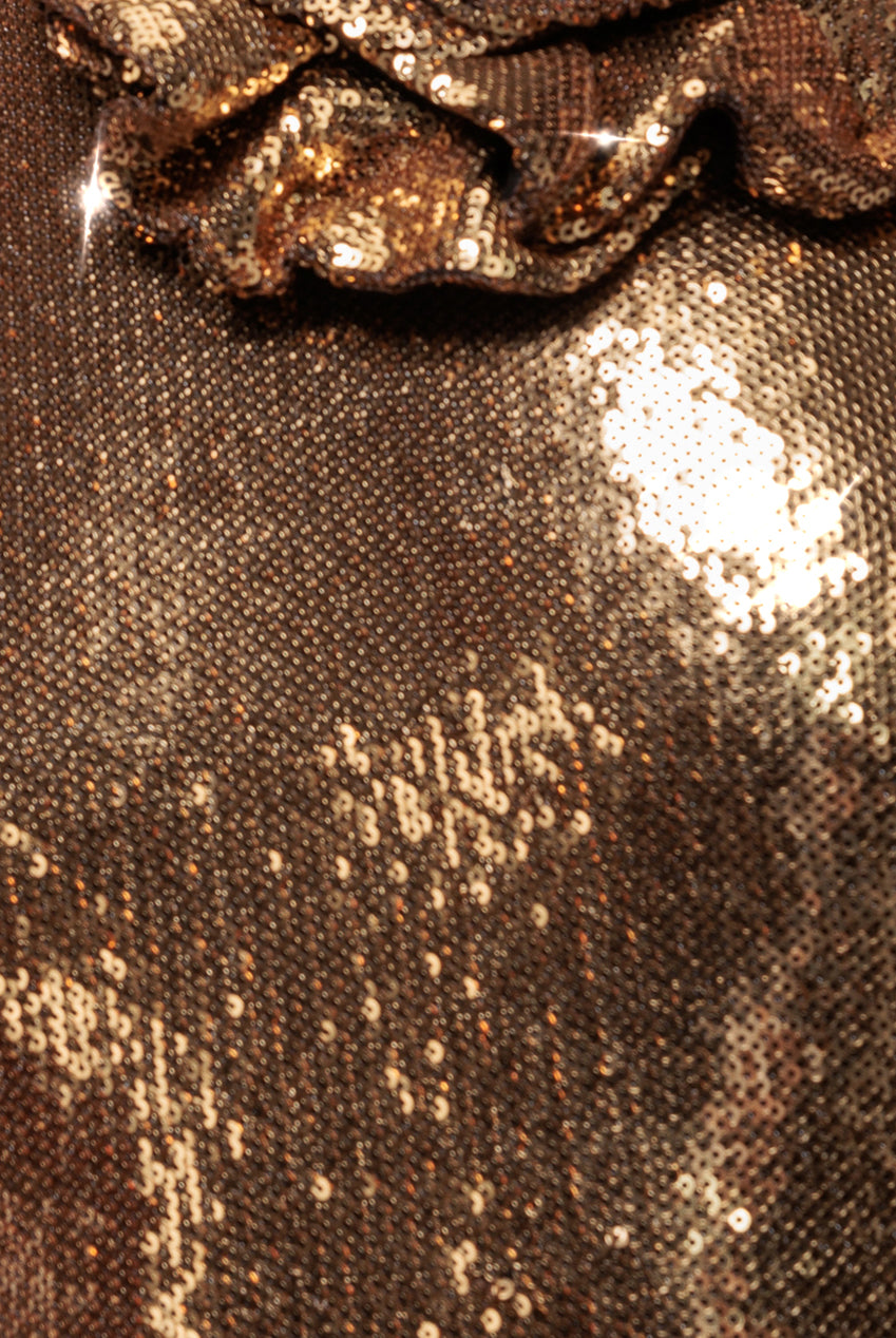 Liquid Sequin Halterneck Maxi With Corsage - Gold DR4104