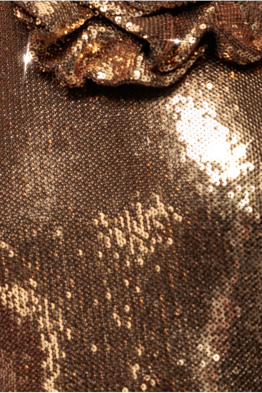 Liquid Sequin Halterneck Maxi With Corsage - Gold DR4104