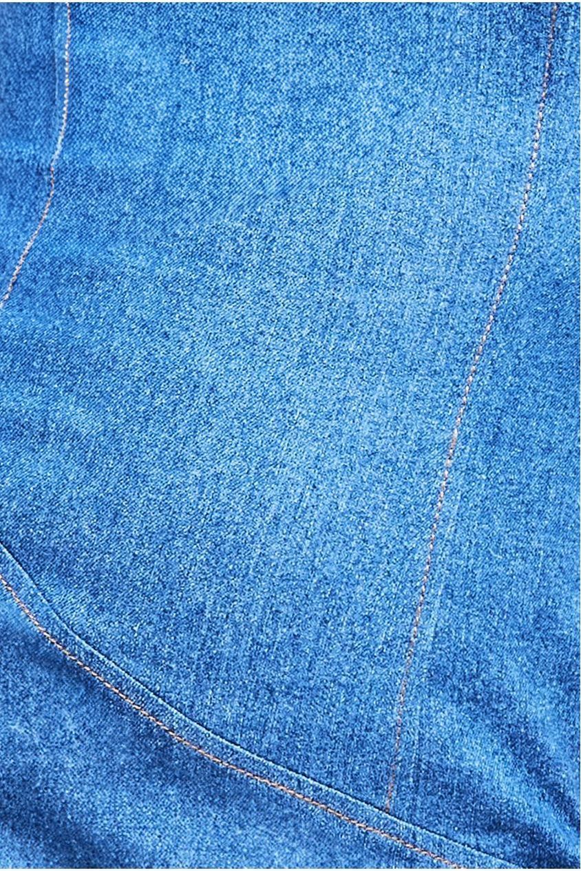 Denim Asymmetric Frill Maxi Dress - Blue Denim DR4110