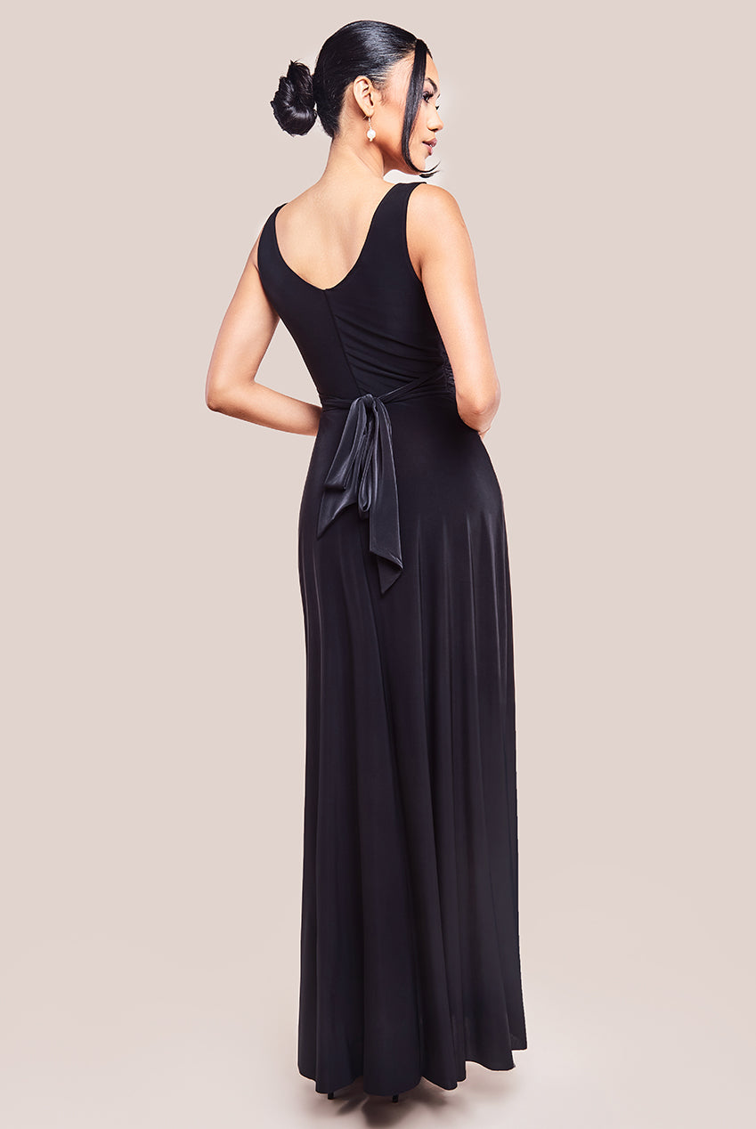 Diamante & Scalloped Lace Neck Maxi Dress - Black DR4120