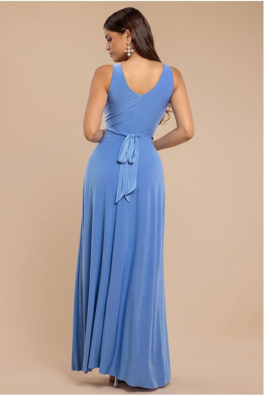 Diamante & Scalloped Lace Neck Maxi Dress - Cornflower Blue DR4120