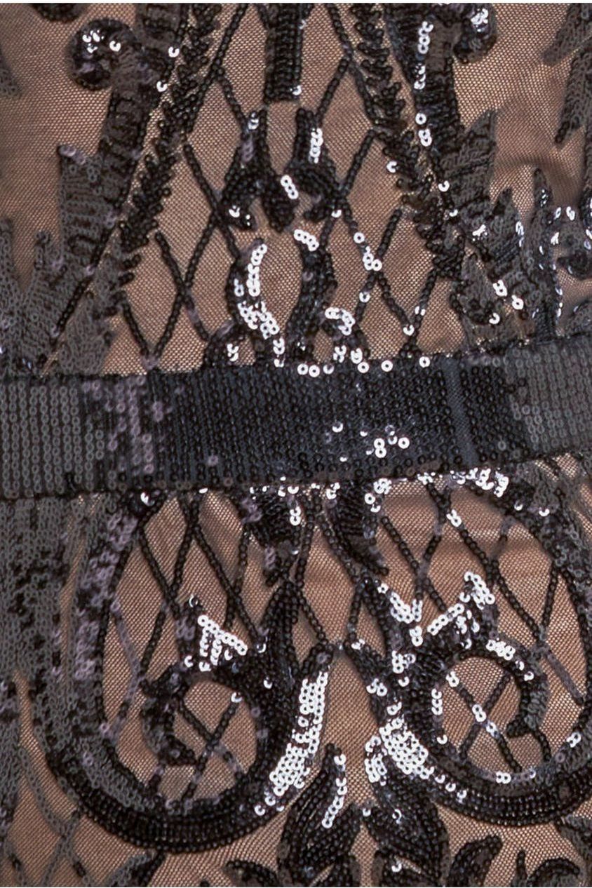 Sequin Square Neck Bodycon Midi Dress With Scalloped Hem - Black DR4123