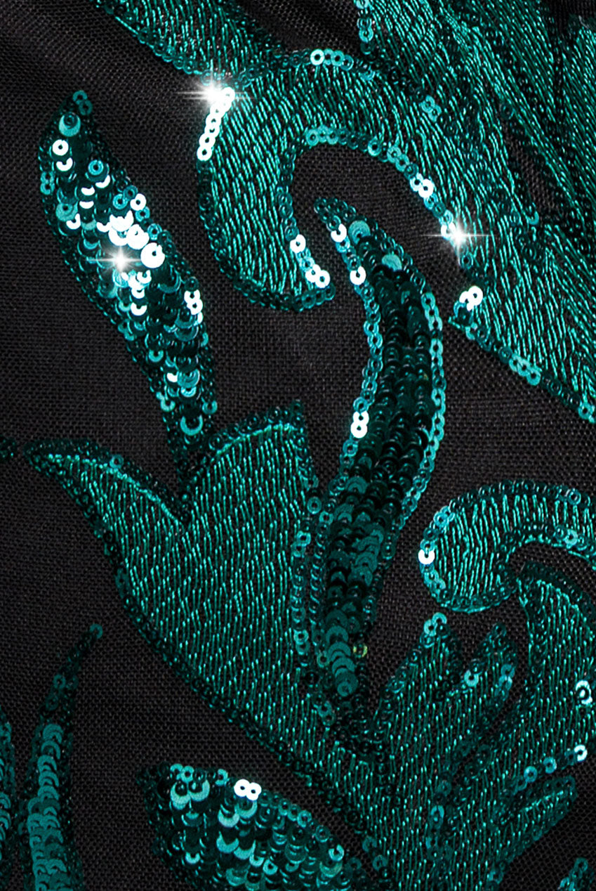 Square Neck Scalloped Embroidered Sequin Midi Dress - Emerald Green DR4124PLUS