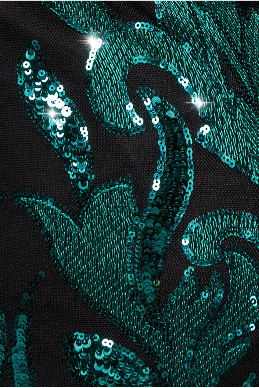Square Neck Scalloped Embroidered Sequin Midi Dress - Emerald Green DR4124PLUS