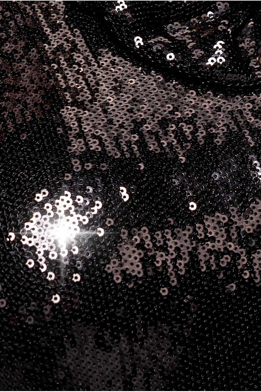 Liquid Sequin Halterneck Mini Dress With Corsage - Black DR4125