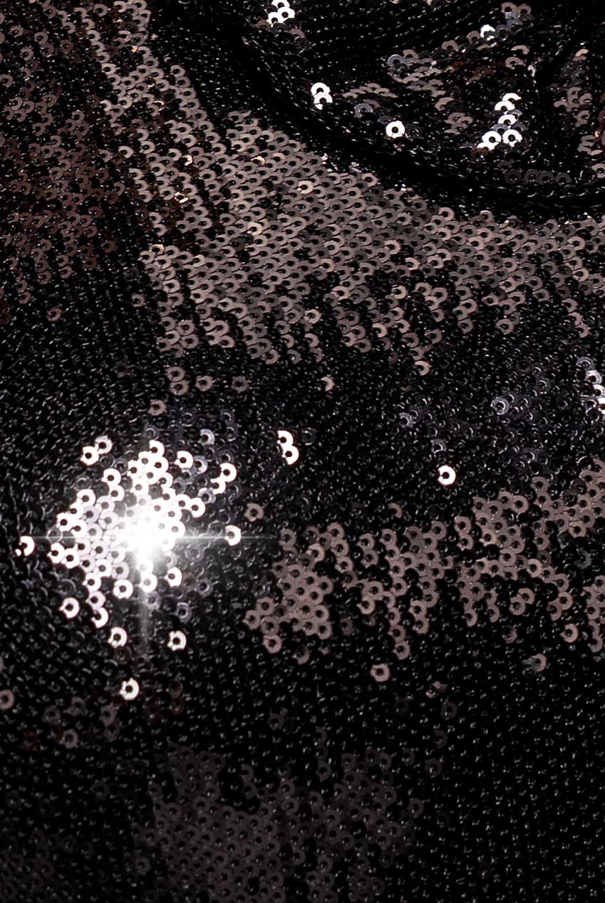 Liquid Sequin Halterneck Mini Dress With Corsage - Black DR4125