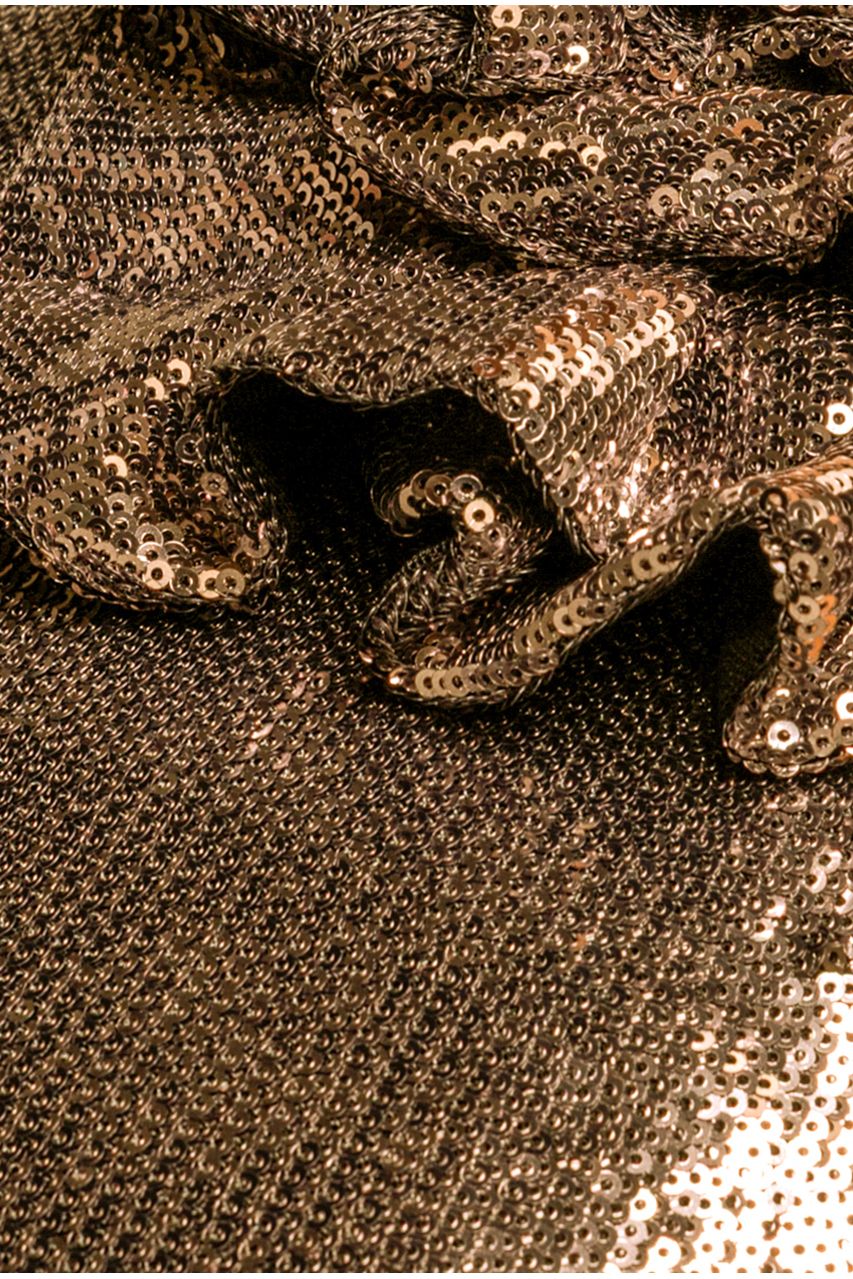 Liquid Sequin Halterneck Mini With Corsage - Gold DR4125