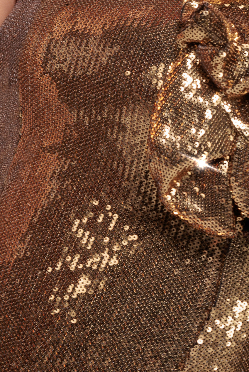 Liquid Sequin Boobtube Midaxi With Corsage - Gold DR4126