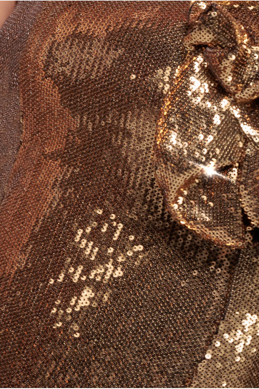 Liquid Sequin Boobtube Midaxi With Corsage - Gold DR4126