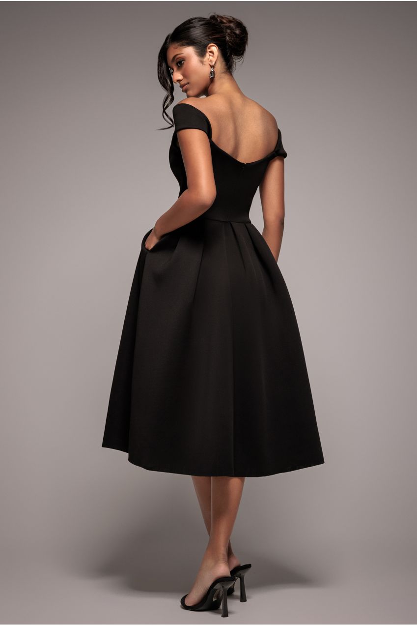 Scuba Foam Skater Midi Dress - Black DR4133