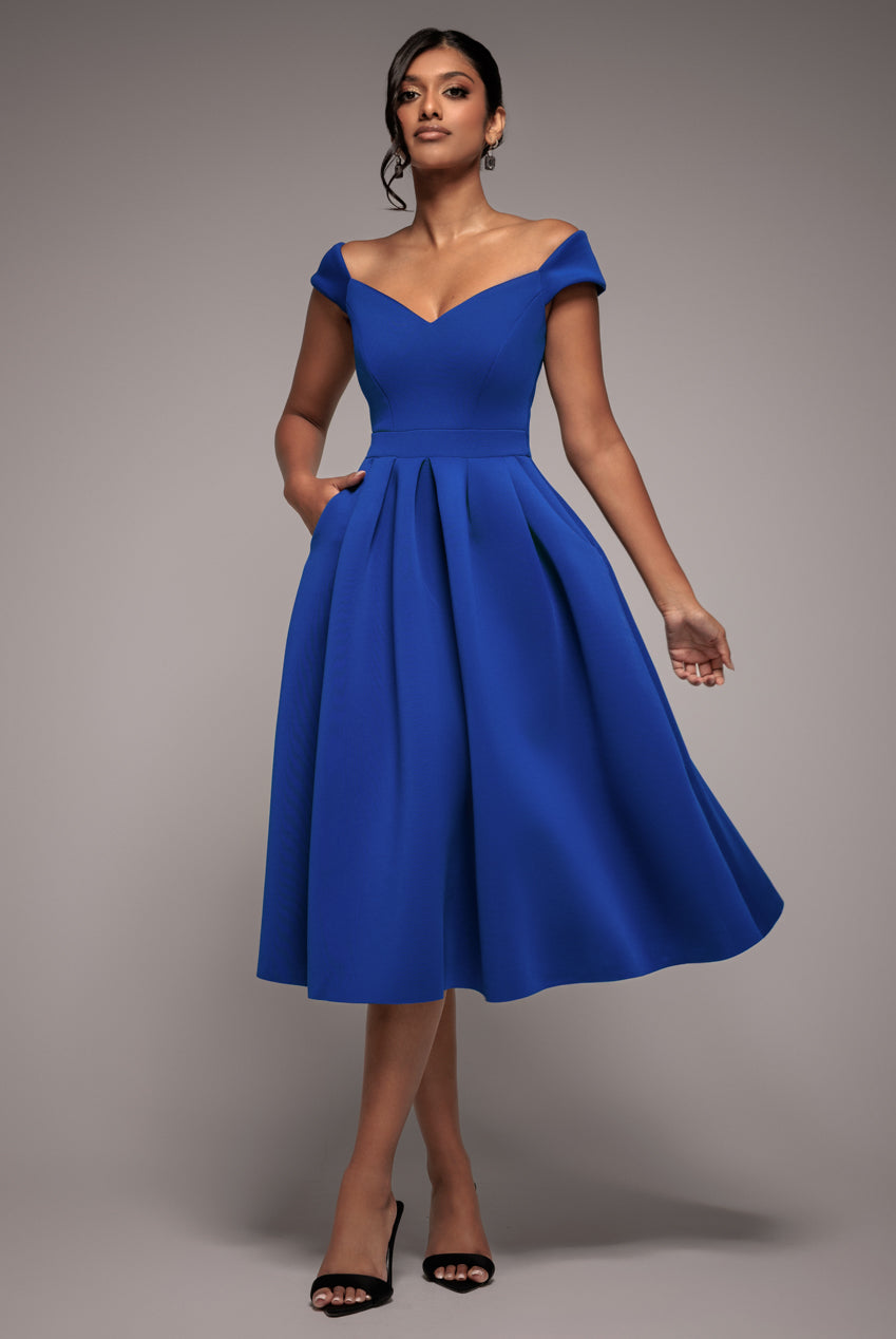 Scuba Foam Skater Midi Dress - Royal Blue DR4133