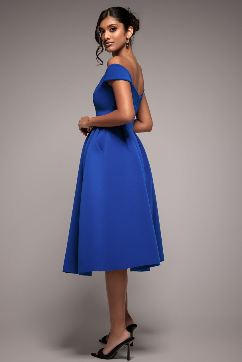 Scuba Foam Skater Midi Dress - Royal Blue DR4133