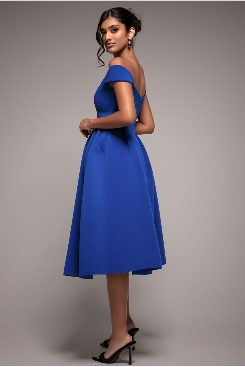 Scuba Foam Skater Midi Dress - Royal Blue DR4133