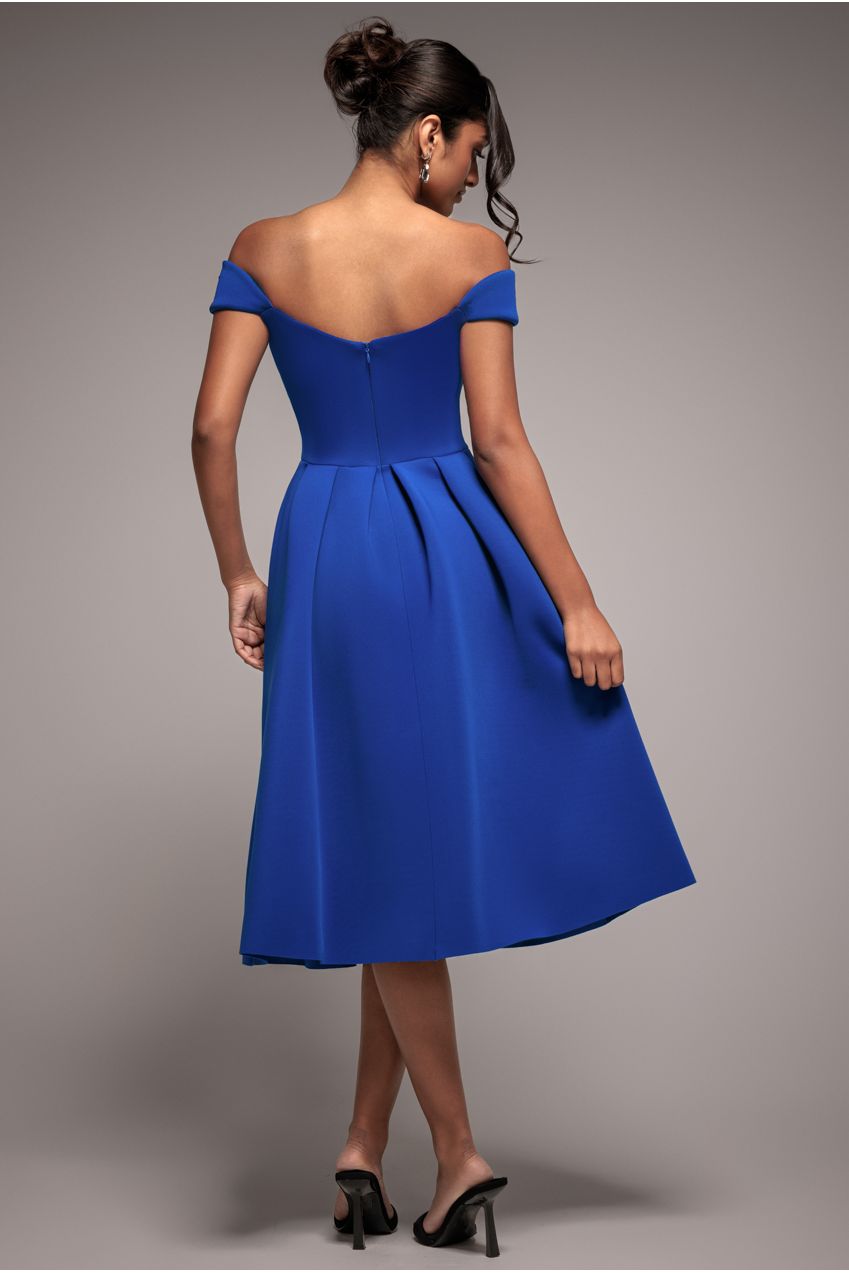 Scuba Foam Skater Midi Dress - Royal Blue DR4133