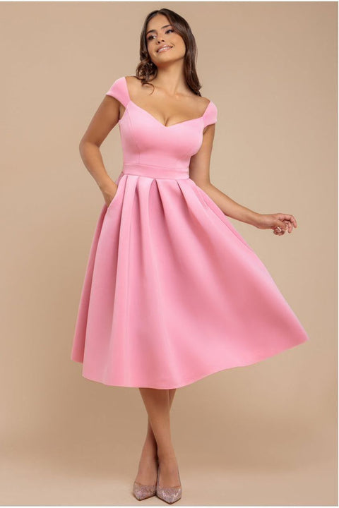 Scuba Foam Skater Midi Dress - Blush Pink by Goddiva