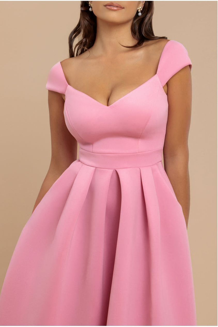 Scuba Foam Skater Midi Dress - Blush Pink DR4133