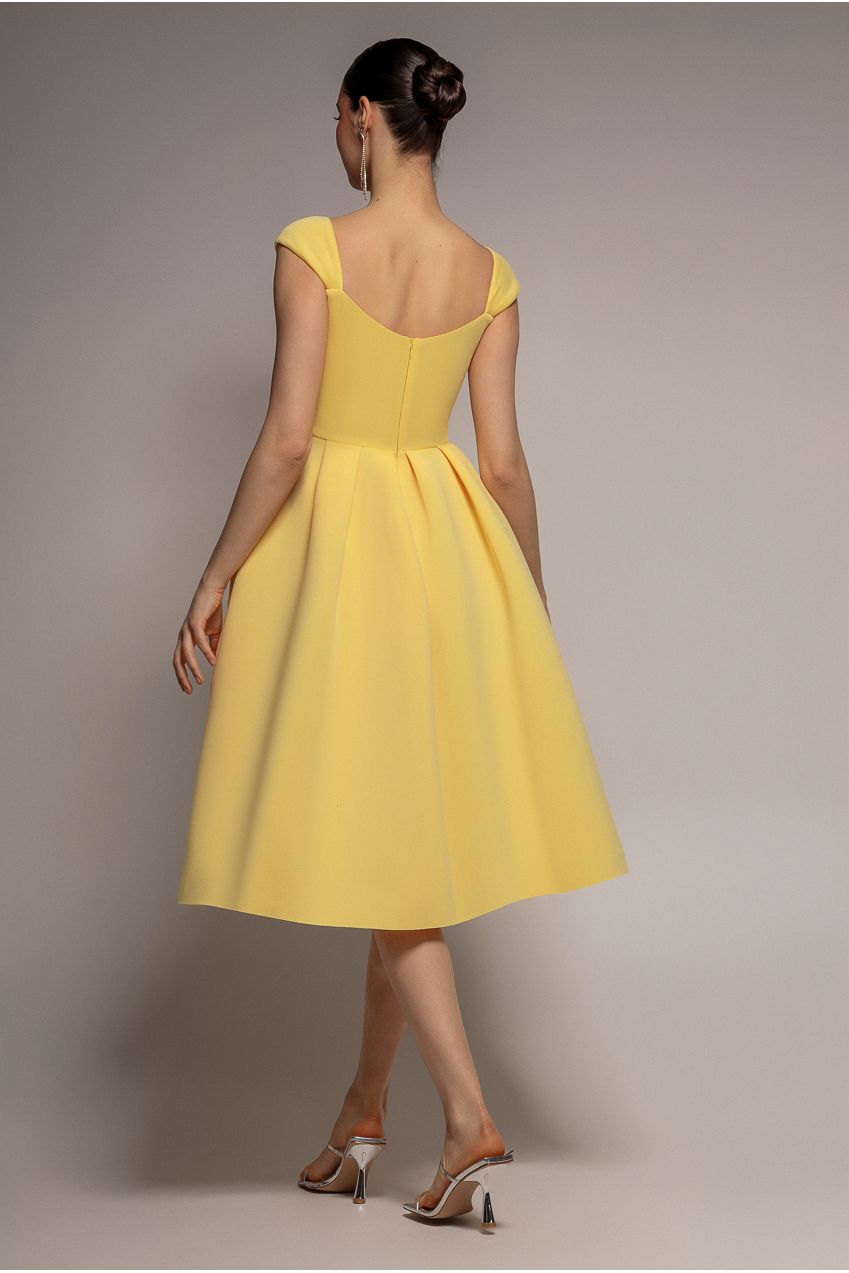 Scuba Foam Skater Midi Dress - Lemon DR4133