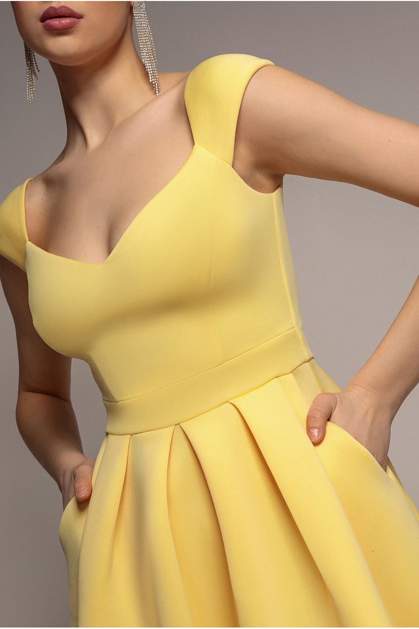 Scuba Foam Skater Midi Dress - Lemon DR4133