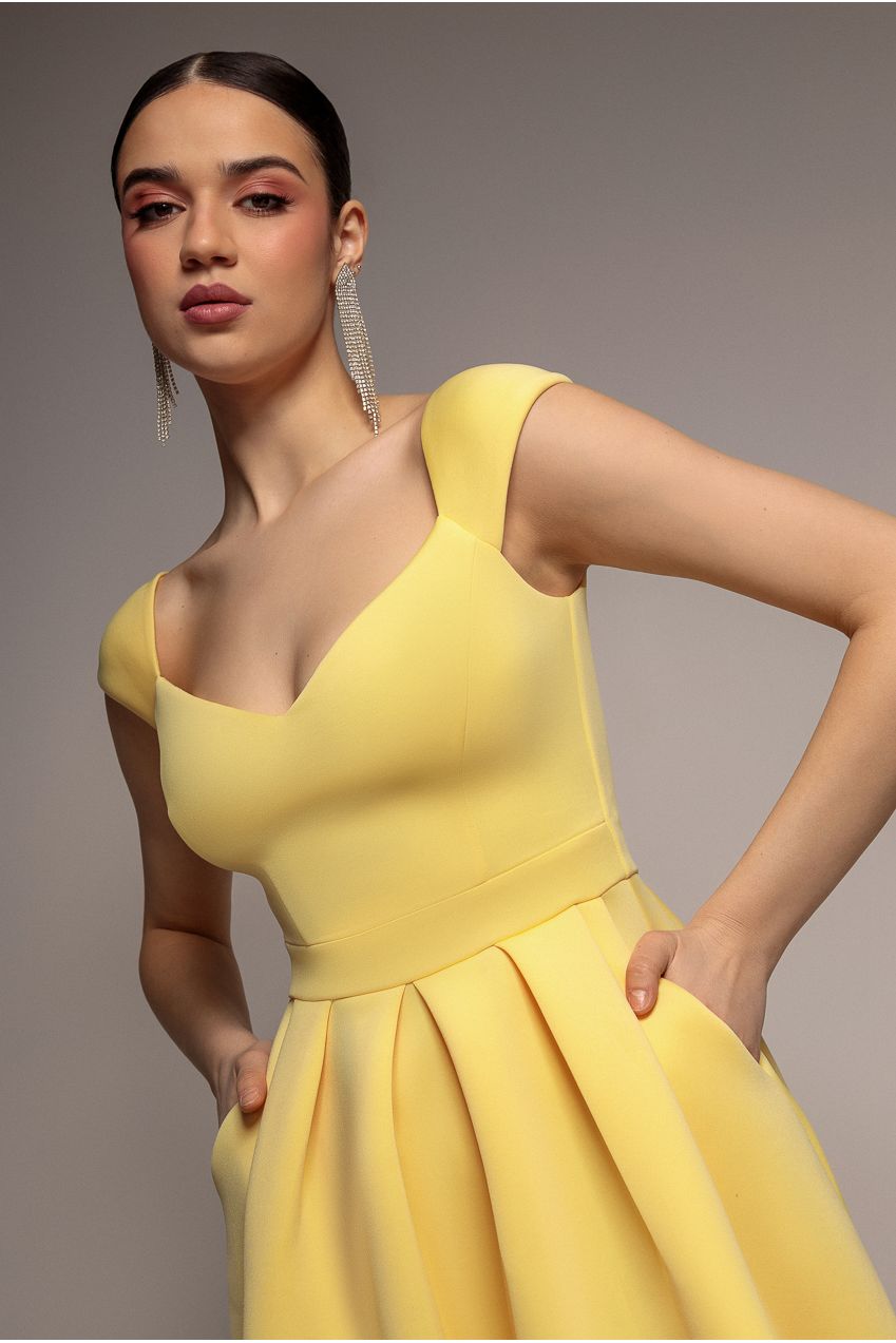 Scuba Foam Skater Midi Dress - Lemon DR4133
