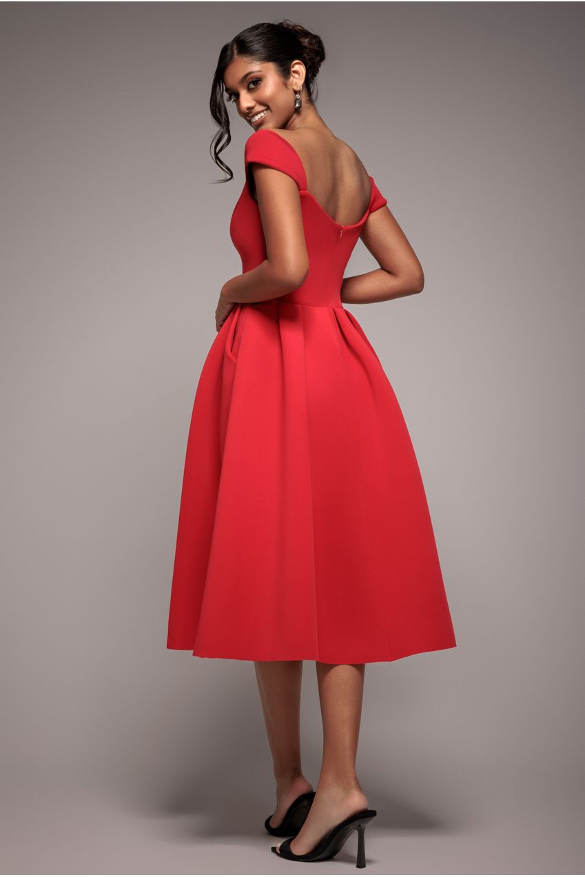 Scuba Foam Skater Midi Dress - Red DR4133