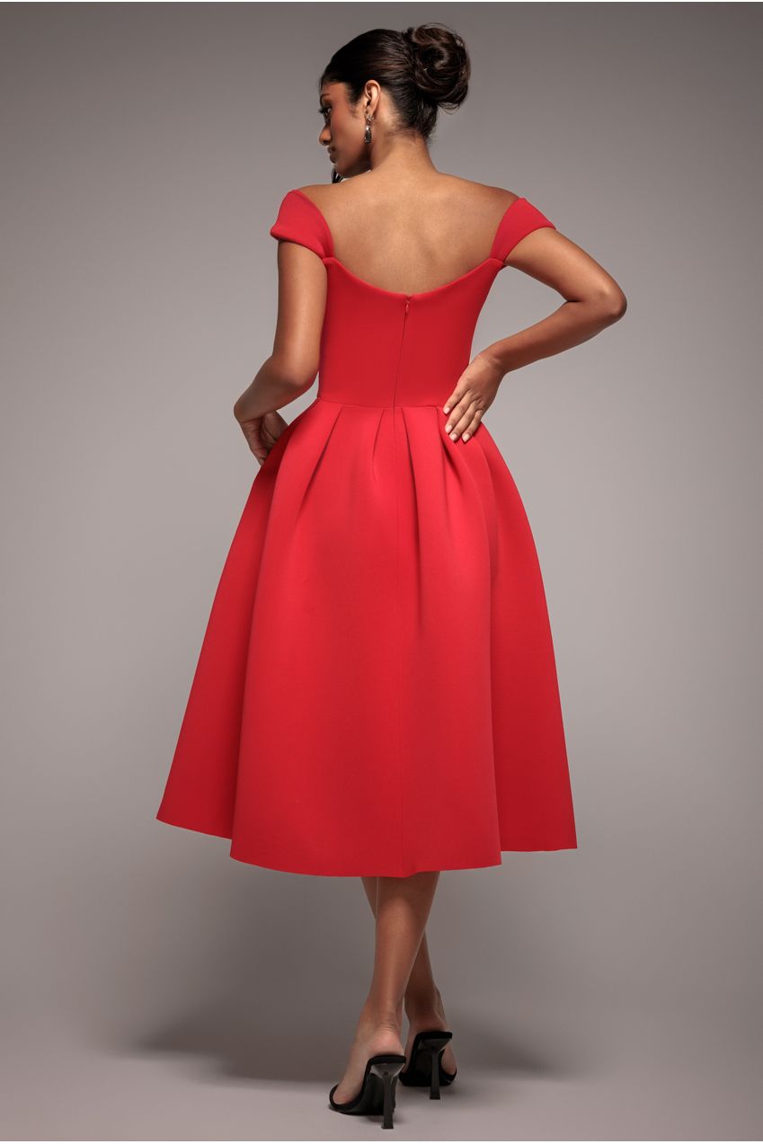 Scuba Foam Skater Midi Dress - Red DR4133