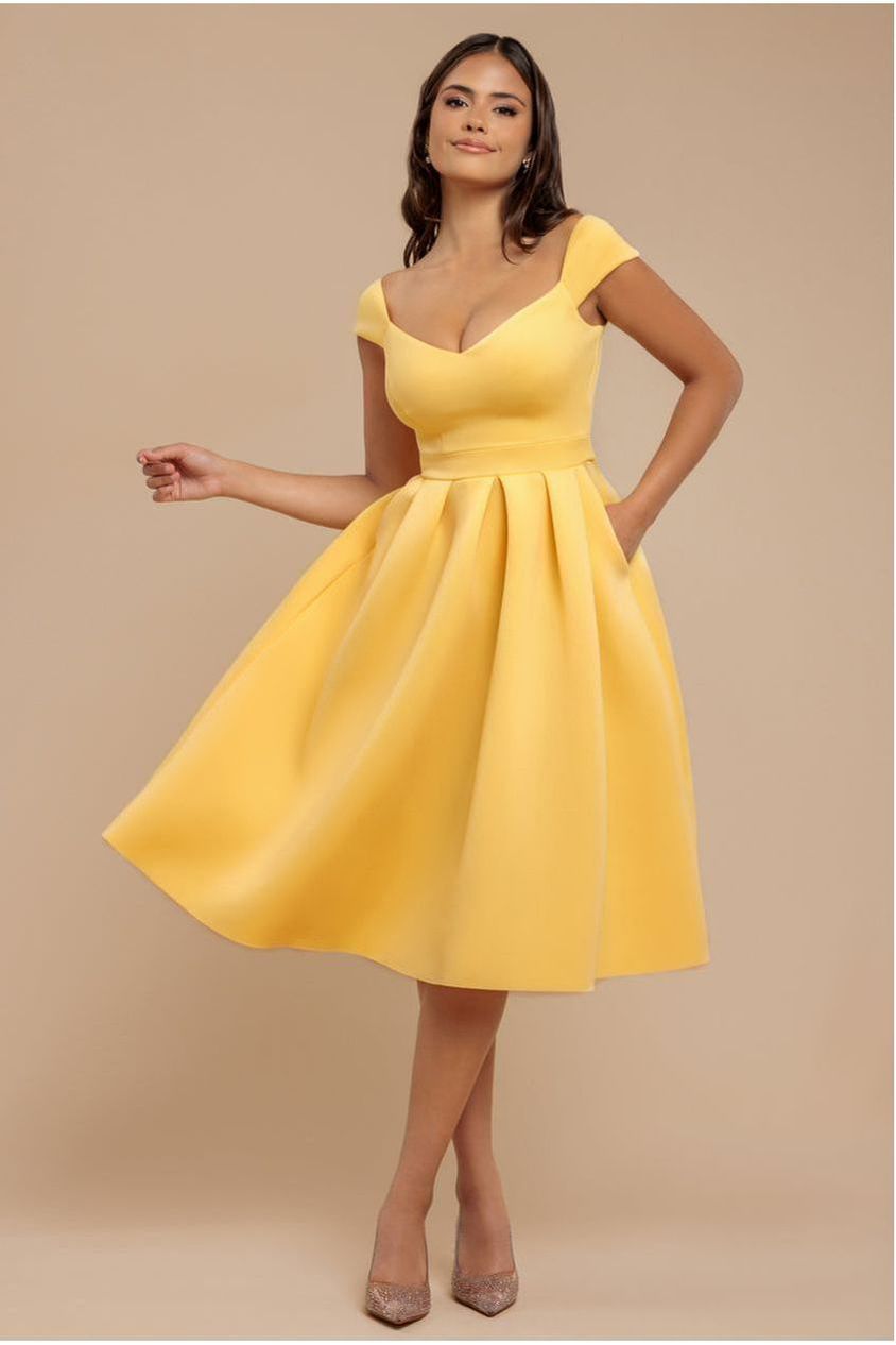 Scuba Foam Skater Midi Dress - Lemon DR4133