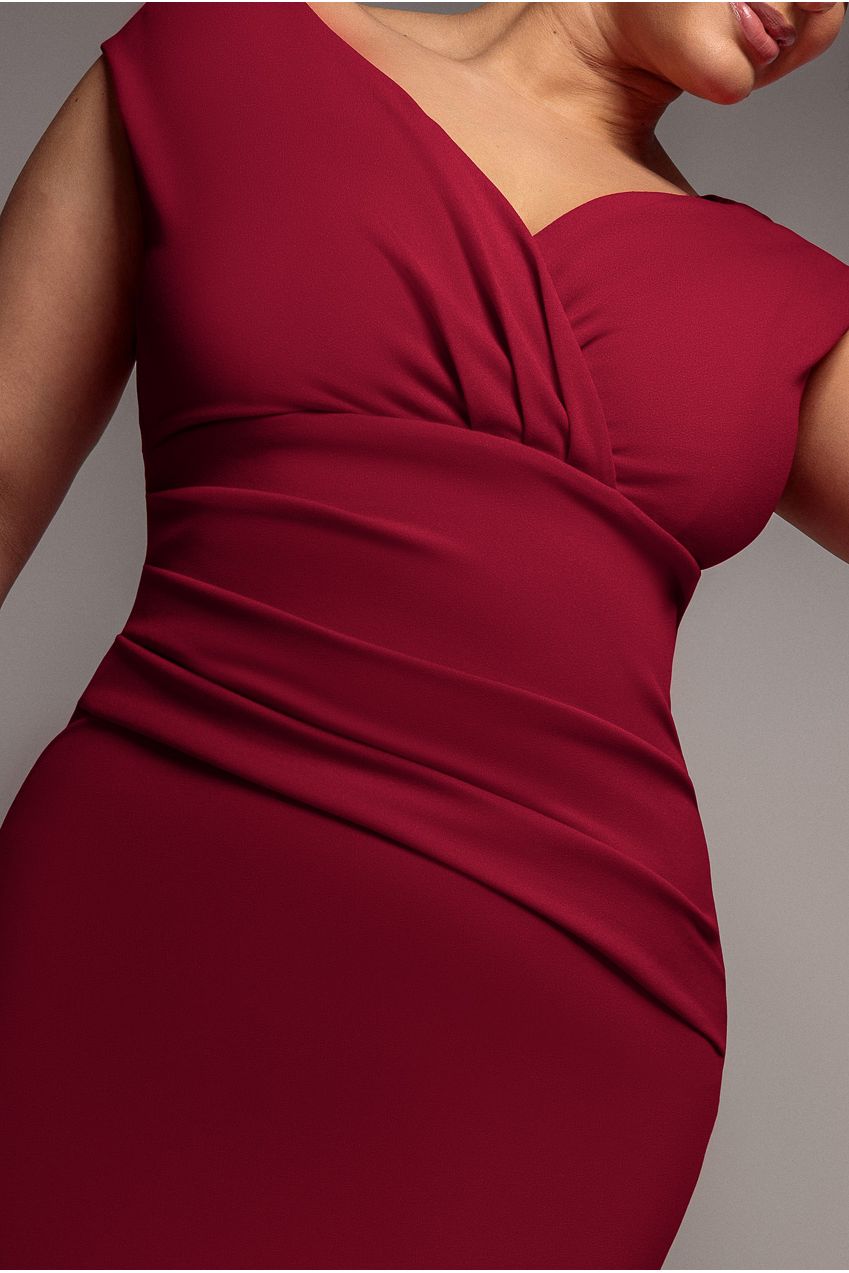 Scuba Bardot Pleated Midi Dress - Wine DR4135P