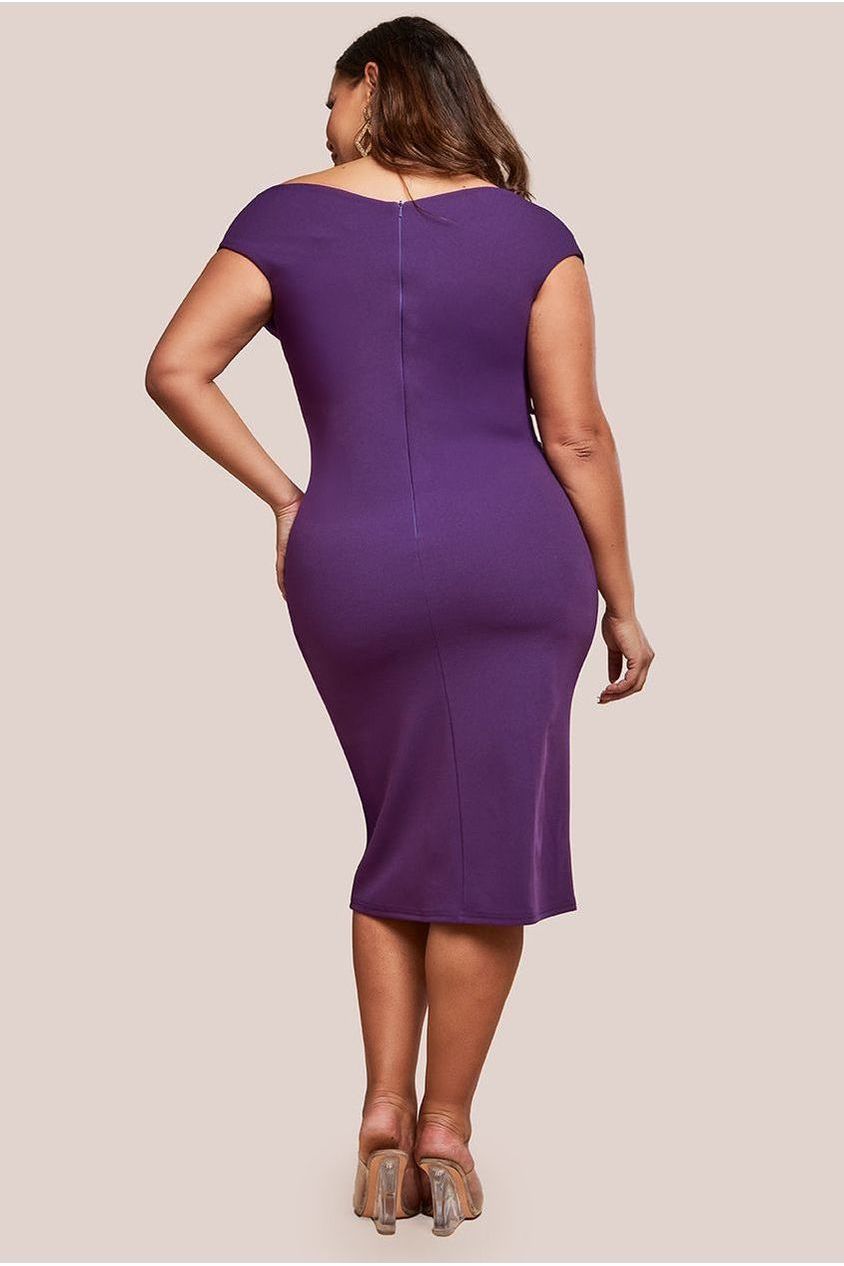 Scuba Bardot Pleated Midi Dress - Purple DR4135P