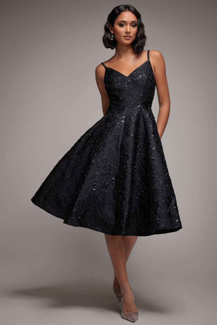 Jacquard Sleeveless A-line Midi Dress - Black DR4163