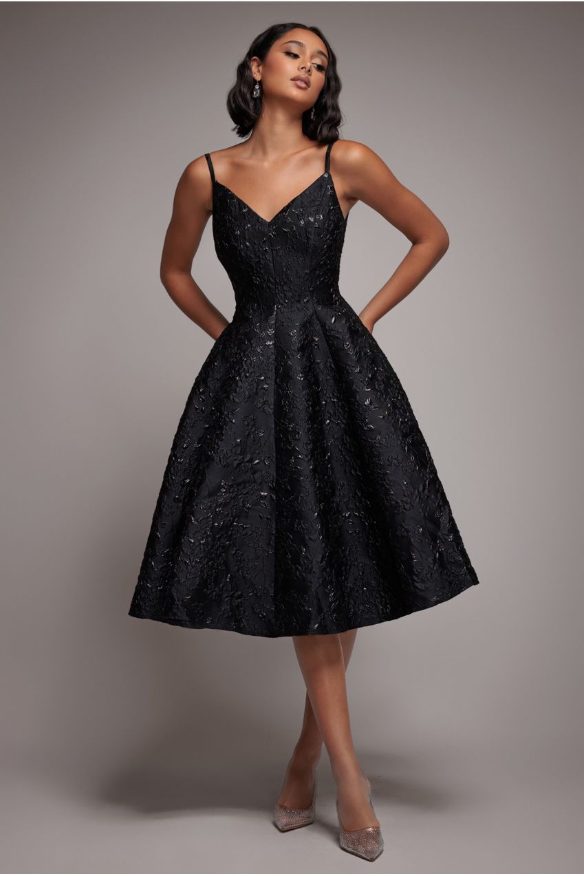 Jacquard Sleeveless A-line Midi Dress - Black DR4163