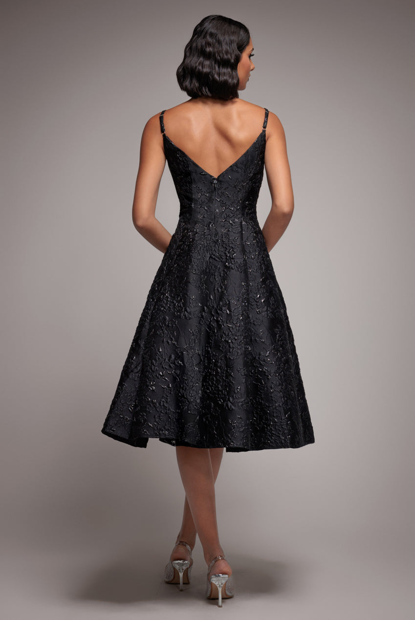 Jacquard Sleeveless A-line Midi Dress - Black DR4163