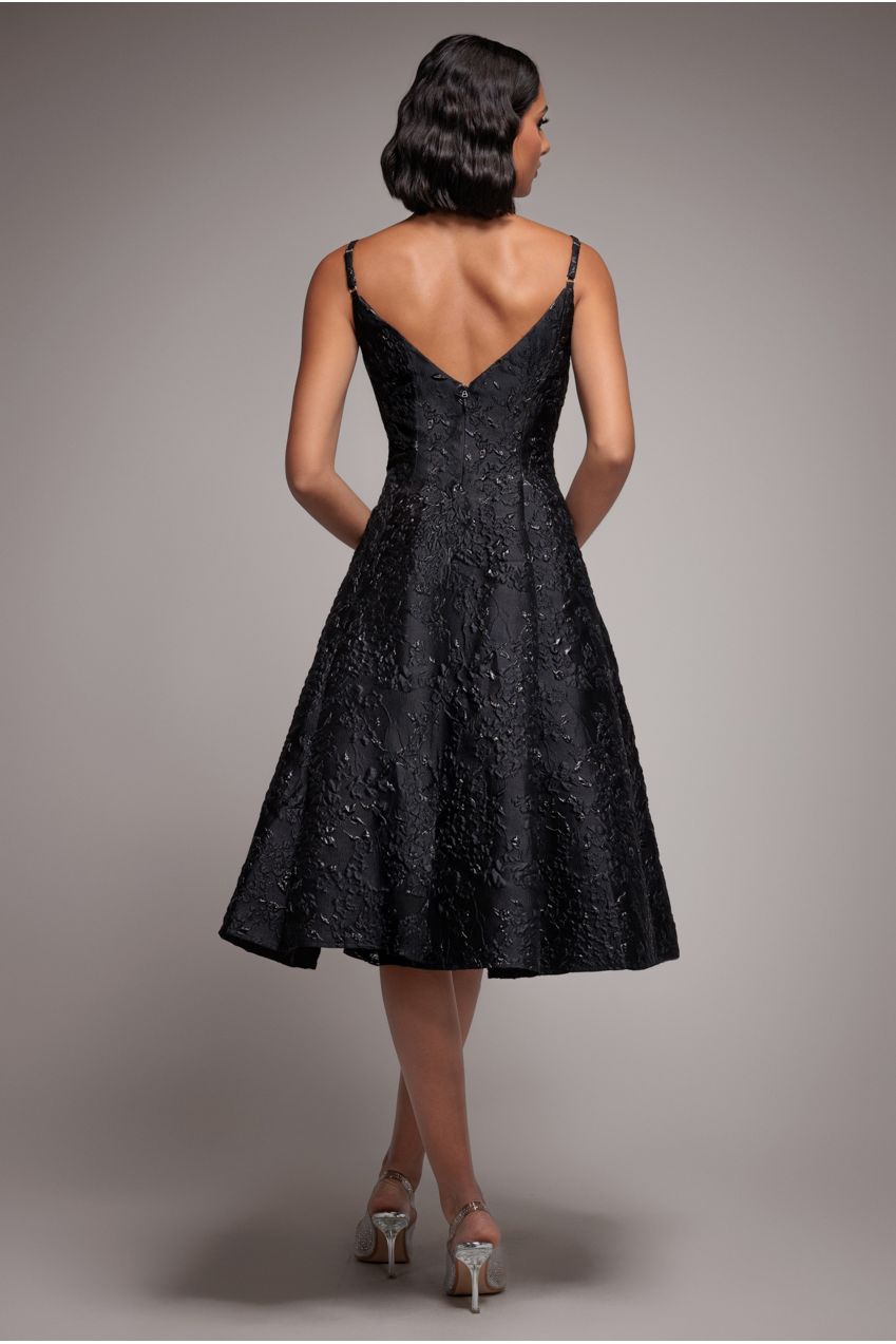 Jacquard Sleeveless A-line Midi Dress - Black DR4163