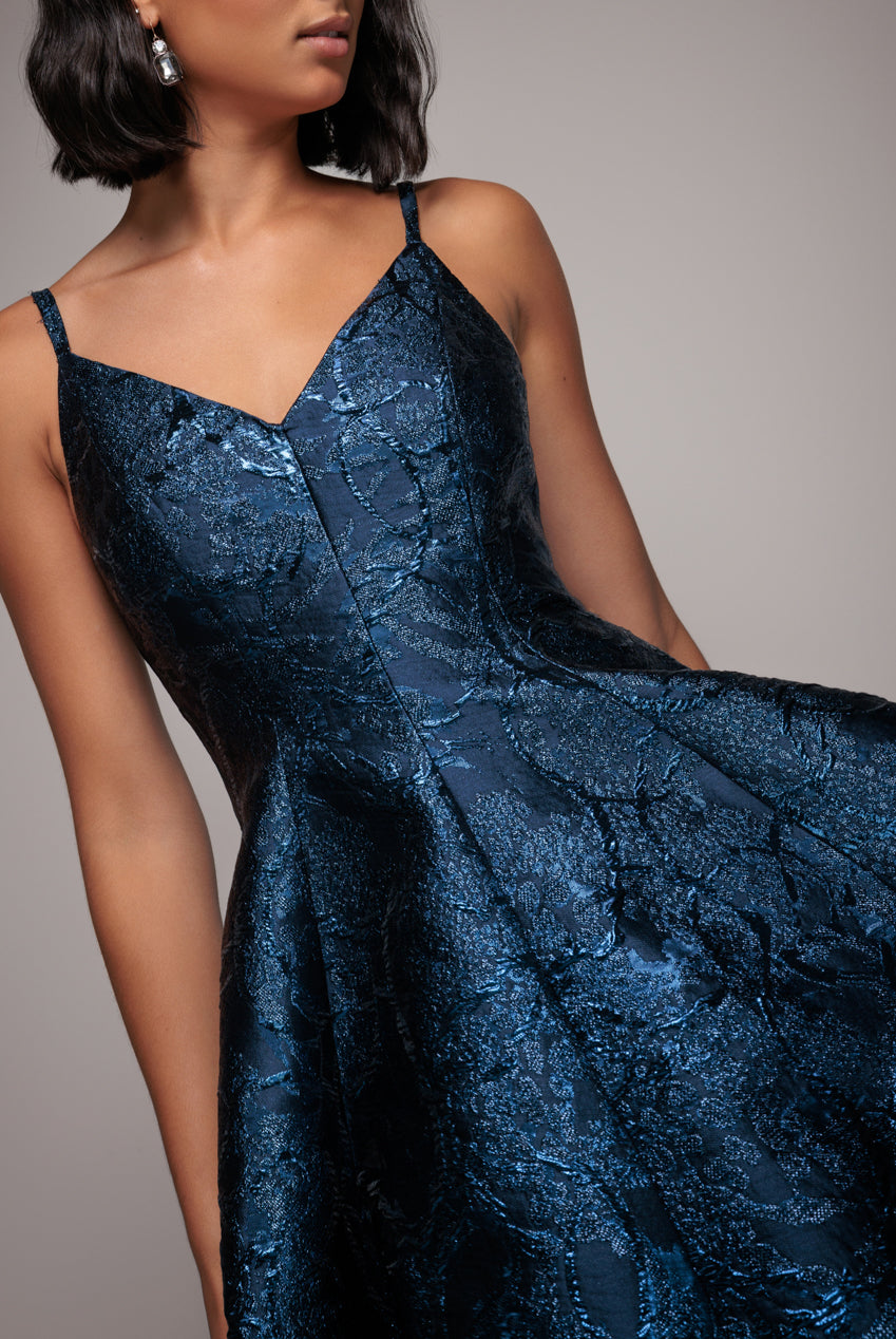 Jacquard Sleeveless A-line Midi Dress - Navy Blue DR4163