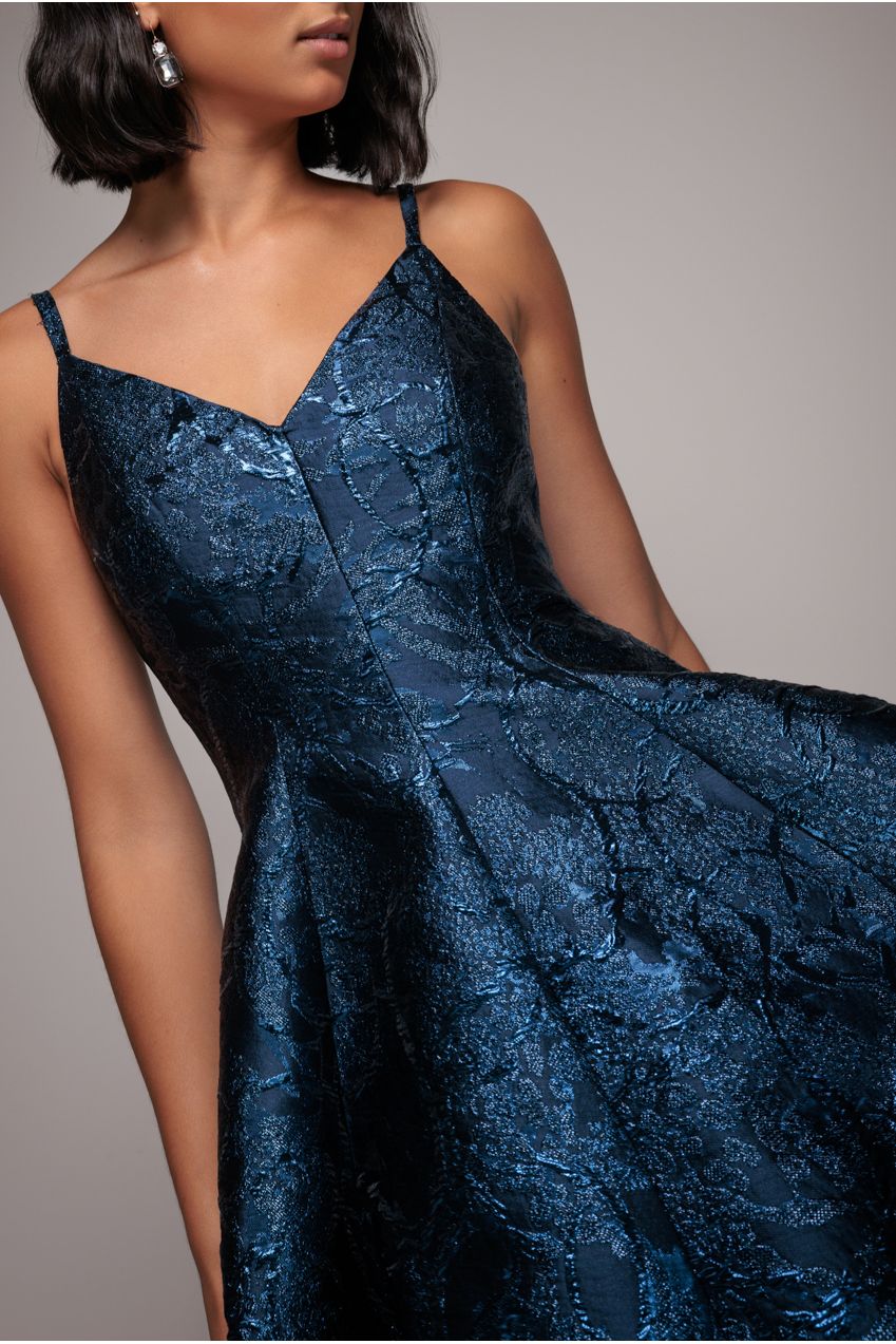 Jacquard Sleeveless A-line Midi Dress - Navy Blue DR4163