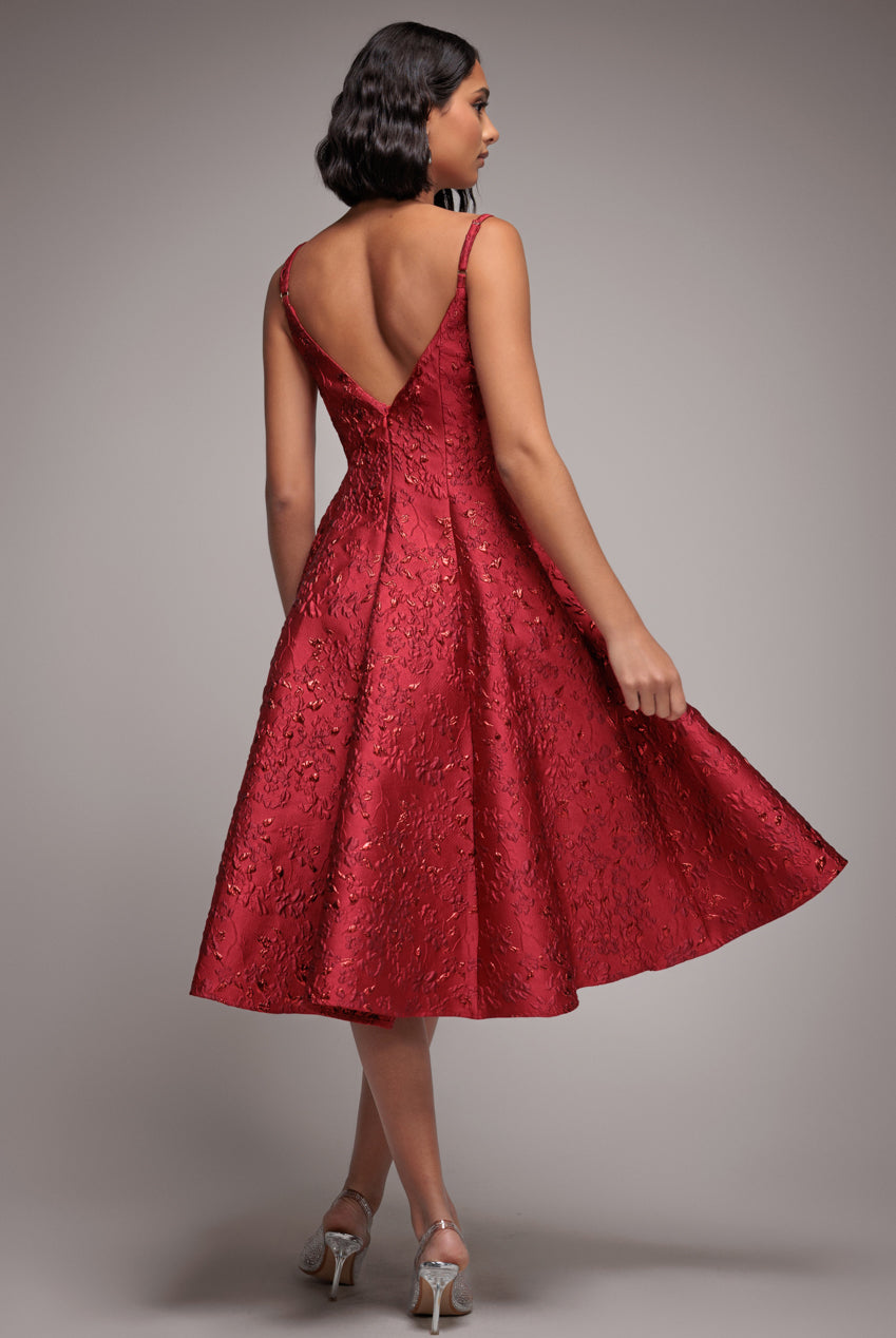 Jacquard Sleeveless A-line Midi Dress - Red DR4163