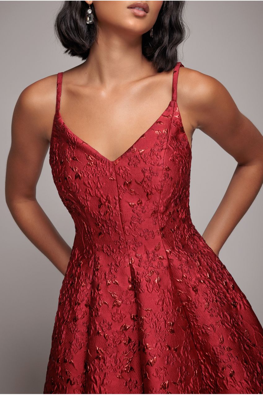 Jacquard Sleeveless A-line Midi Dress - Red DR4163