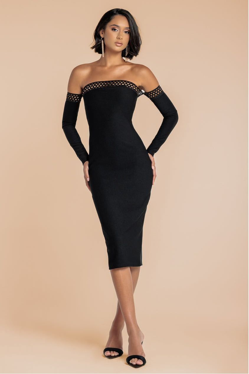 Boobtube Ribbed Midi Dress With Split - Black DR4186