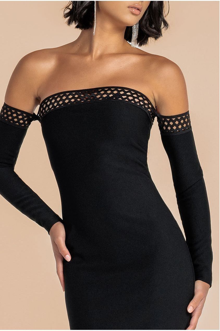 Boobtube Ribbed Midi Dress With Split - Black DR4186