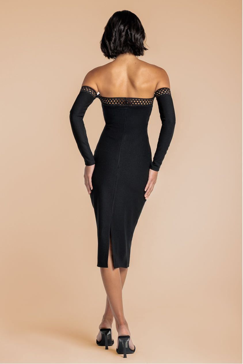 Boobtube Ribbed Midi Dress With Split - Black DR4186