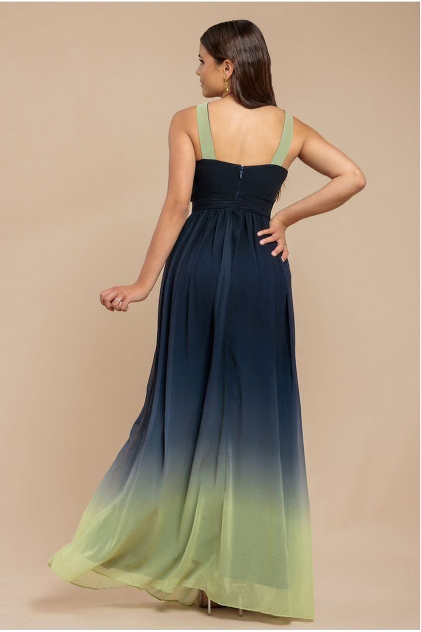 Ombre Cross Front Pleated Maxi Dress - Lime Ombre DR4188