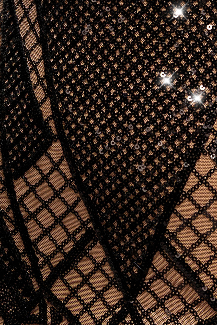 Geometric Sequin Plunge Midi - Black DR4191