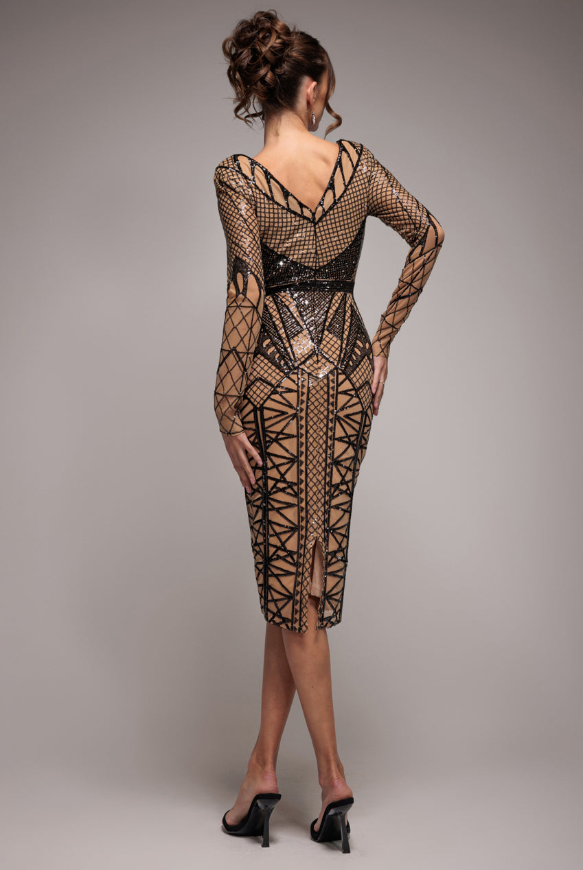 Geometric Sequin Plunge Midi - Black DR4191