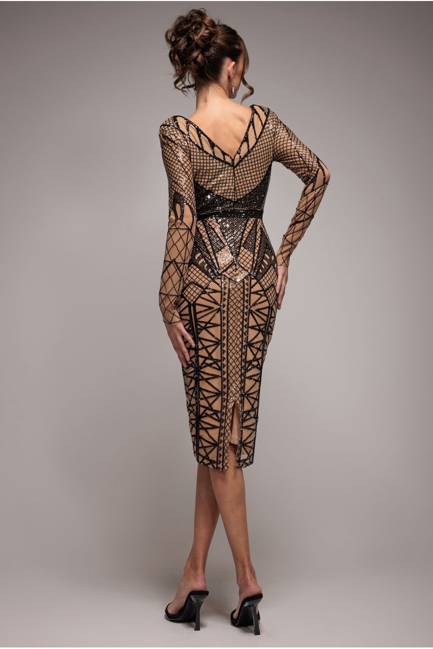 Geometric Sequin Plunge Midi - Black DR4191