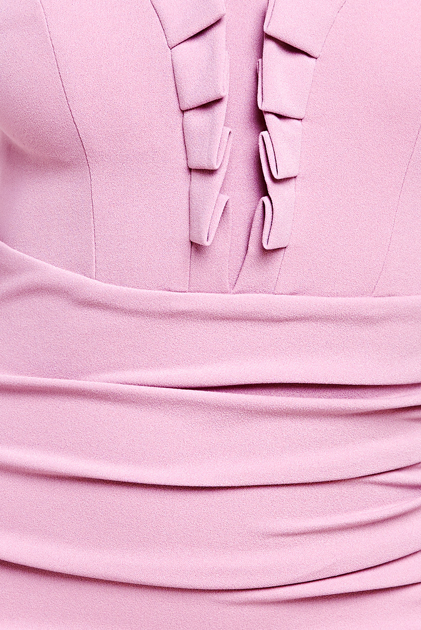 Off The Shoulder Frill Gathered Maxi Dress - Rose Pink DR4204