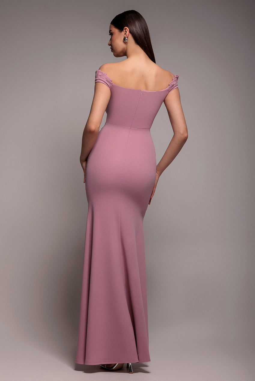 Off The Shoulder Frill Gathered Maxi Dress - Rose Pink DR4204