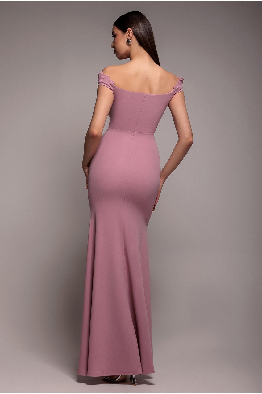Off The Shoulder Frill Gathered Maxi Dress - Rose Pink DR4204