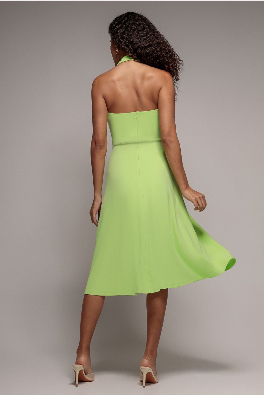 Frilled Halter Neck Strap Midi Dress - Lime DR4205