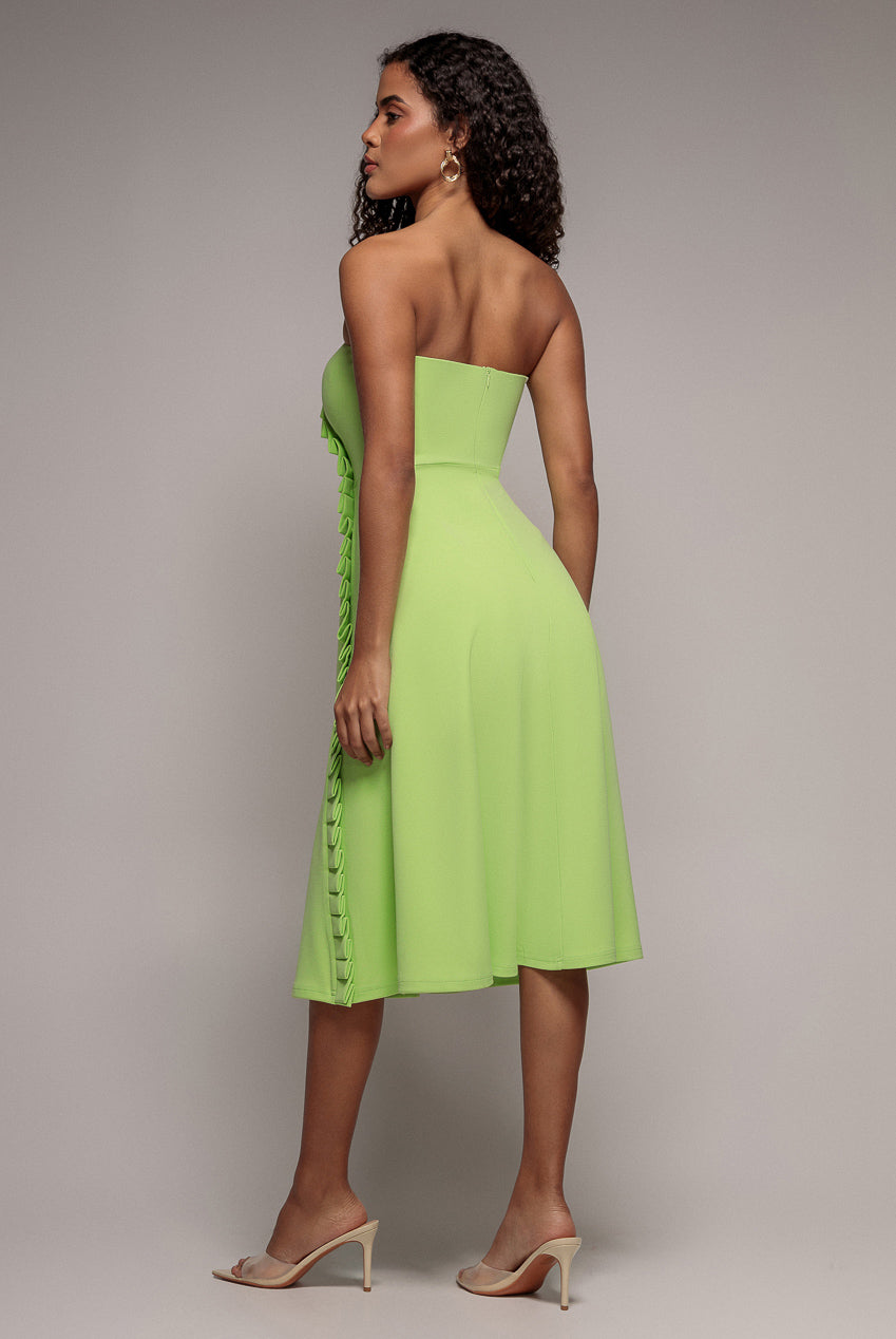 Frilled Halter Neck Strap Midi Dress - Lime DR4205