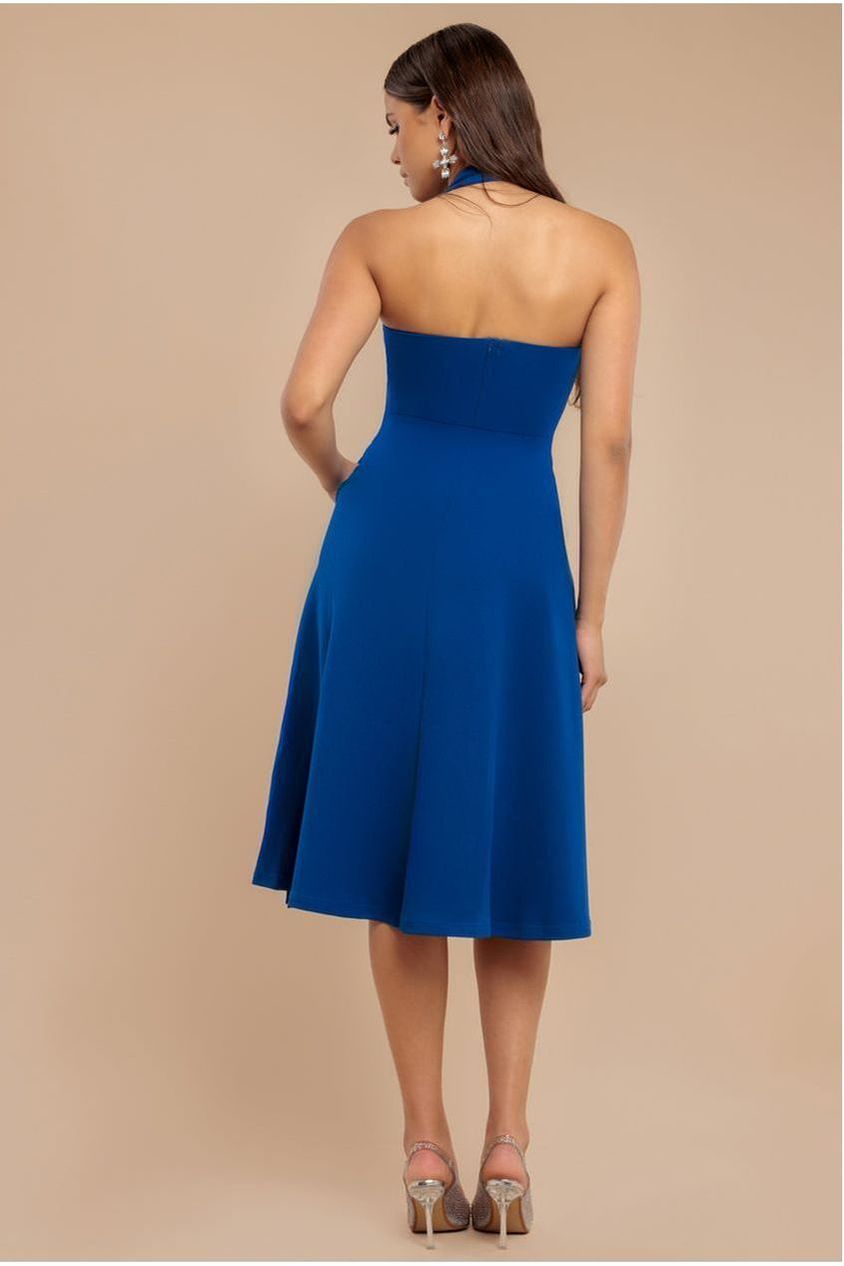 Frilled Halter Neck Strap Midi Dress - Royal Blue DR4205